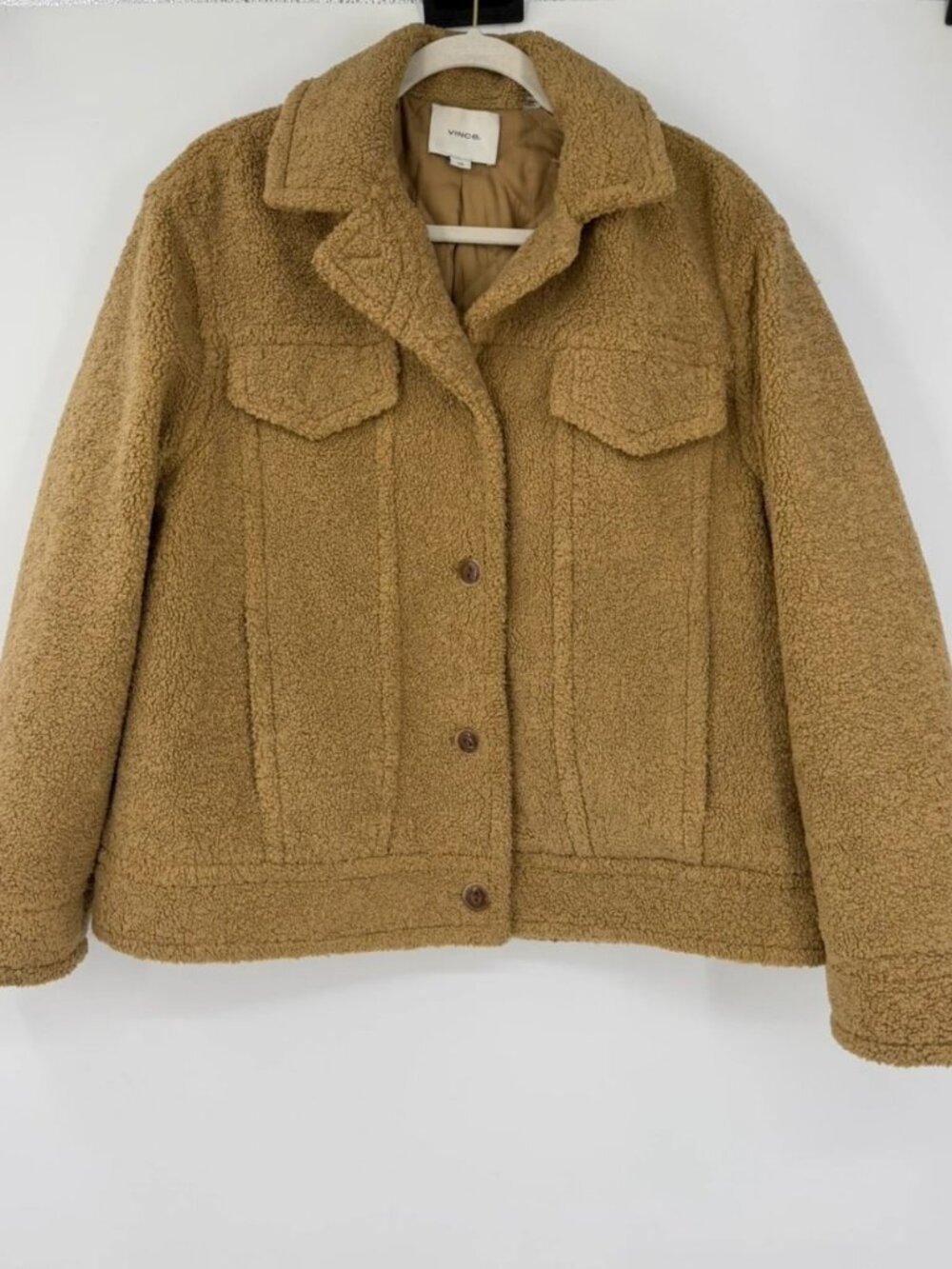 Vince Faux Sherpa Trucker Jacket in Desert Camel L